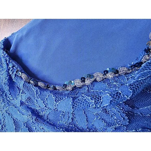 LAUREN RALPH LAUREN Womens Sheath Knee Length Dress Size 10 Navy Blue Lace - Picture 13 of 16